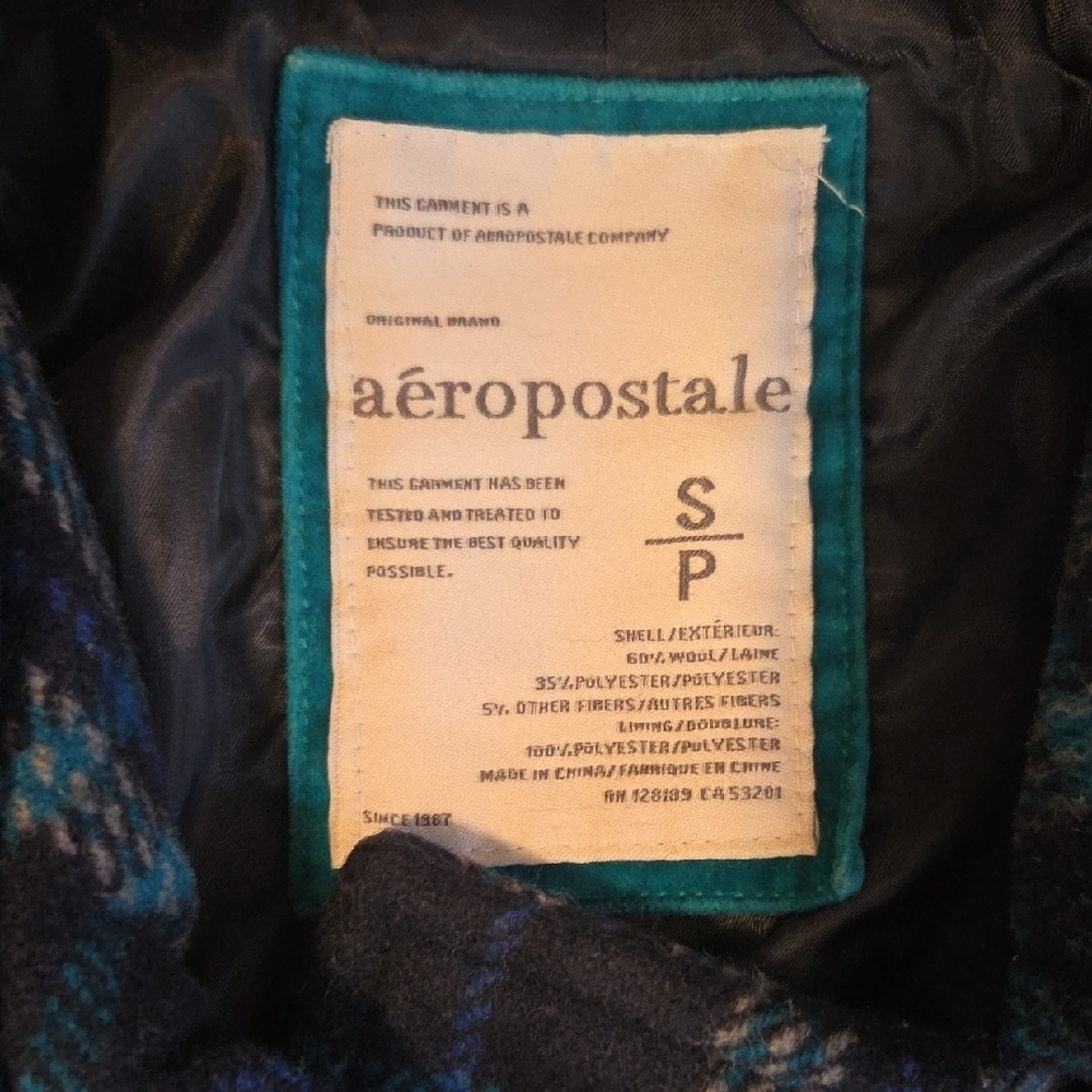 Aeropostale Blue and Black Plaid Peacoat - Picture 6 of 6